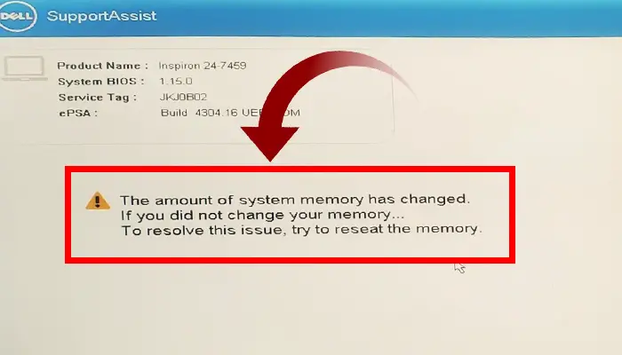 the amount of system memory has changed