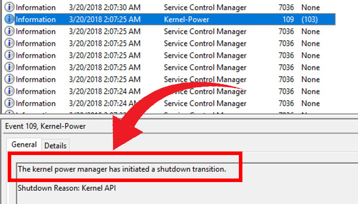 the kernel power manager has initiated a shutdown transition