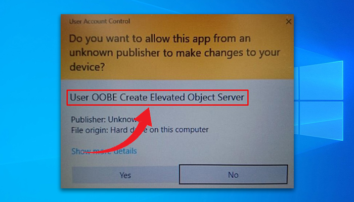 user oobe create elevated object server