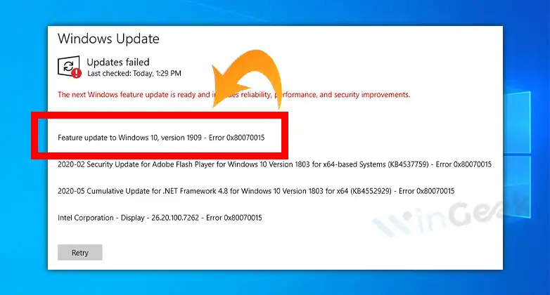 Feature Update to Windows 10 Version 1903 Error 0x80070015