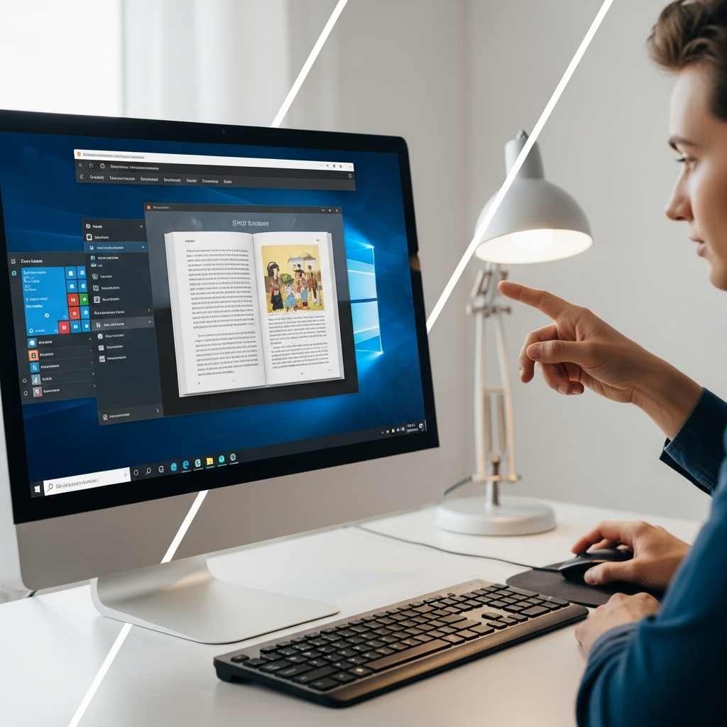 Generate a high-quality, relevant image prompt for an article about: EPUB Reader For Windows 10: Ess