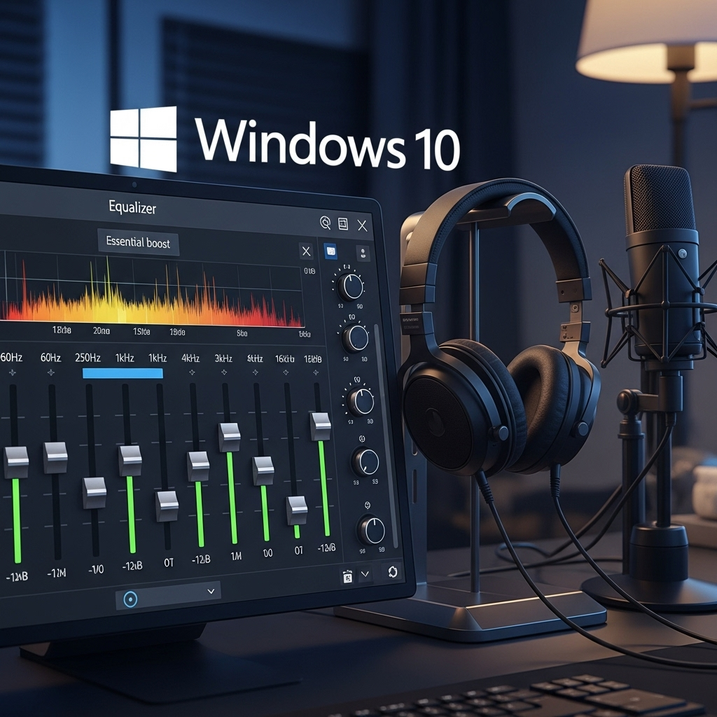 Generate a high-quality, relevant image prompt for an article about: Equalizer for Windows 10 Audio: