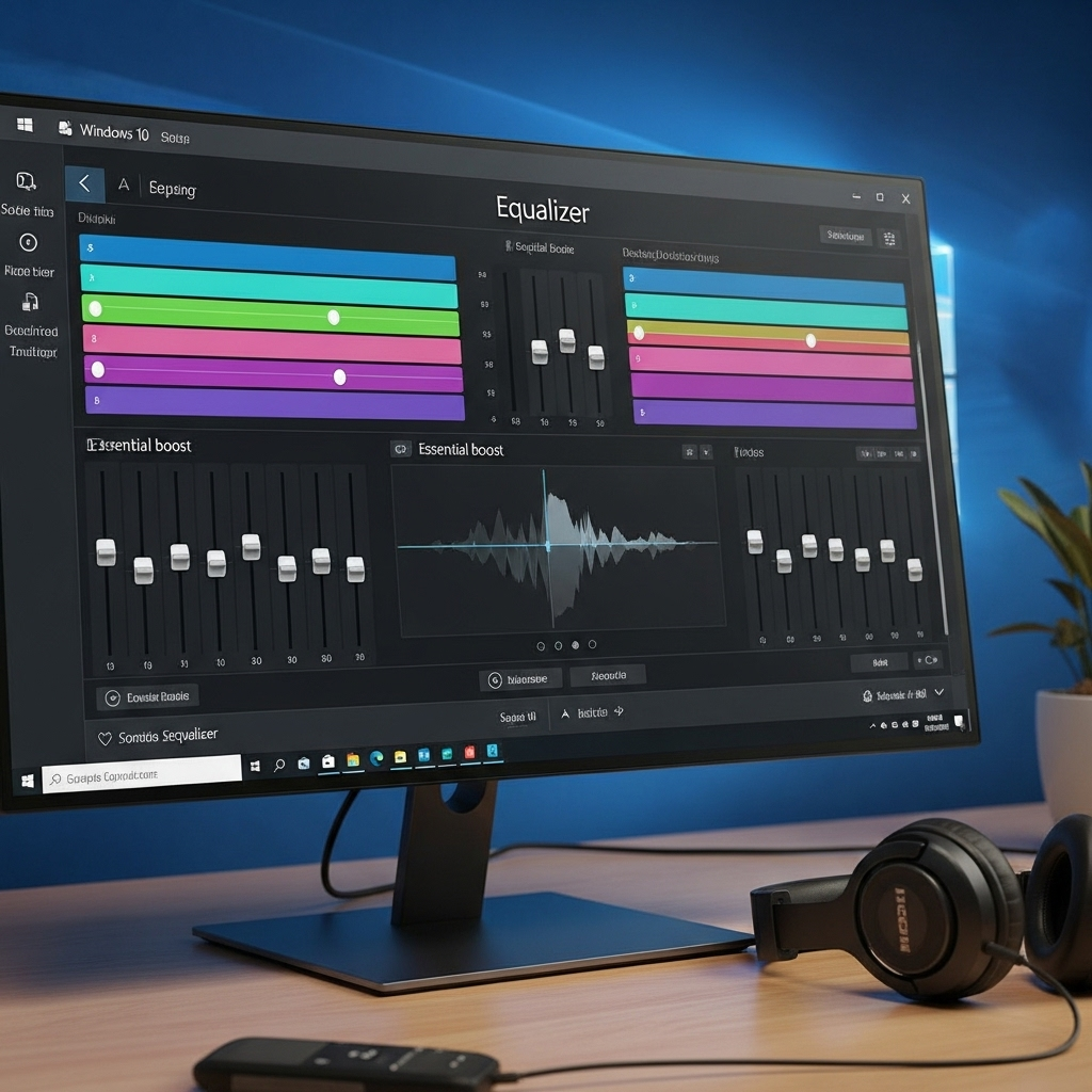 Generate a high-quality, relevant image prompt for an article about: Equalizer for Windows 10 Audio: