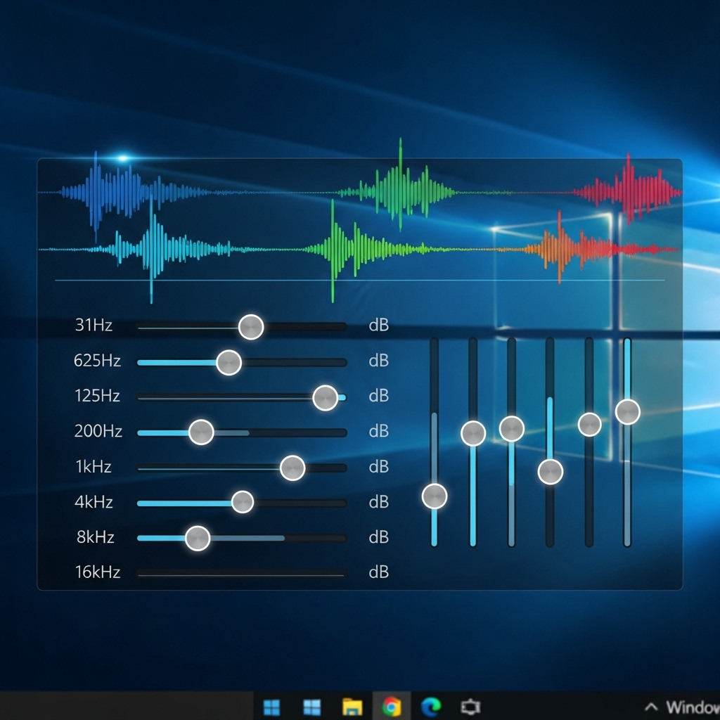 Generate a high-quality, relevant image prompt for an article about: Equalizer for Windows 10 Audio: