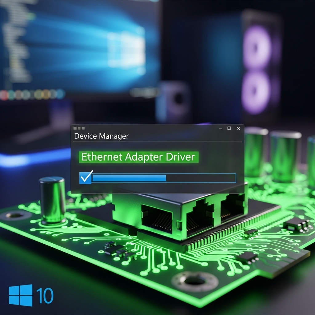 Generate a high-quality, relevant image prompt for an article about: Ethernet Driver for Windows 10: