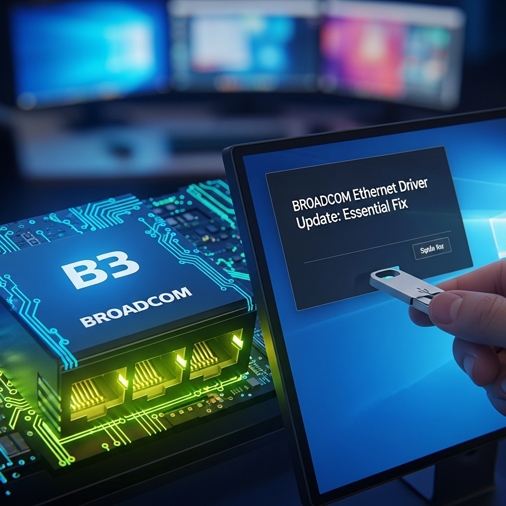 Generate a high-quality, relevant image prompt for an article about: Broadcom Ethernet Latest Driver