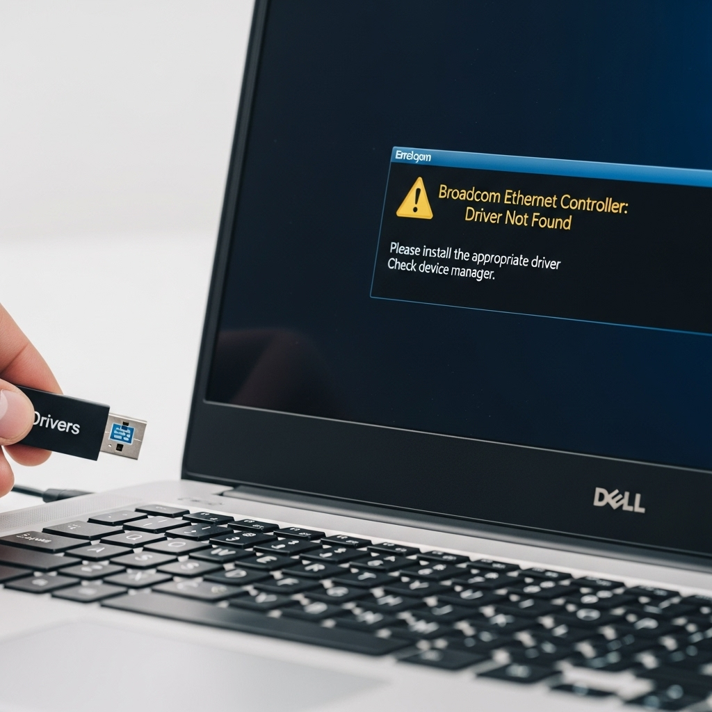 Generate a high-quality, relevant image prompt for an article about: Broadcom Ethernet Missing Drive
