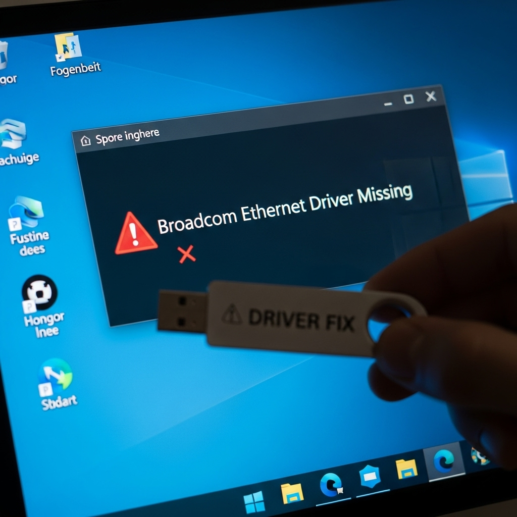 Generate a high-quality, relevant image prompt for an article about: Broadcom Ethernet Missing Drive