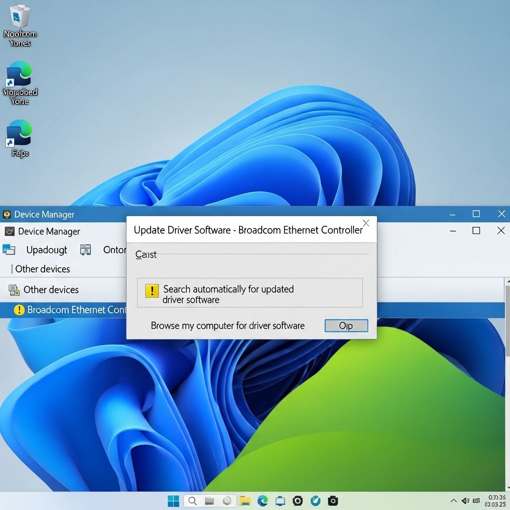 Generate a high-quality, relevant image prompt for an article about: Broadcom Ethernet Missing Drive