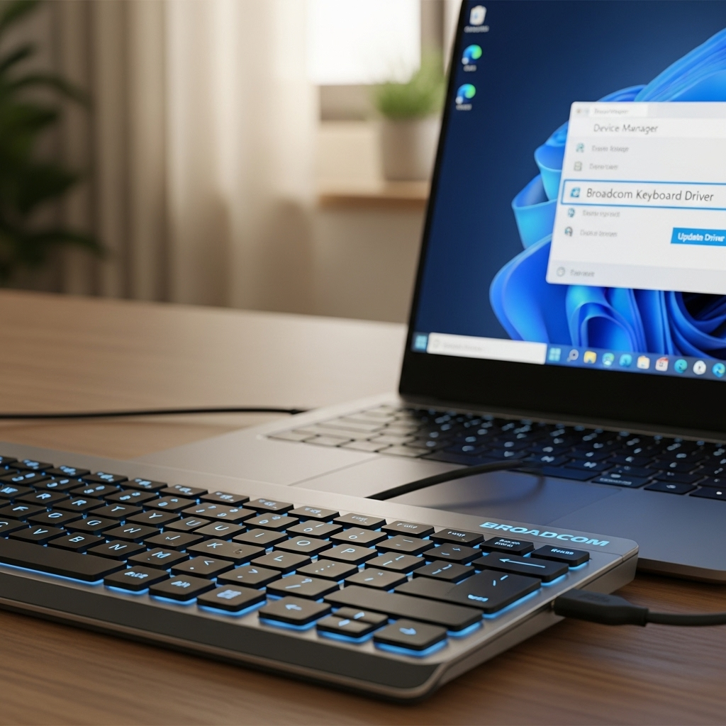 Generate a high-quality, relevant image prompt for an article about: Broadcom Keyboard Driver: Essen