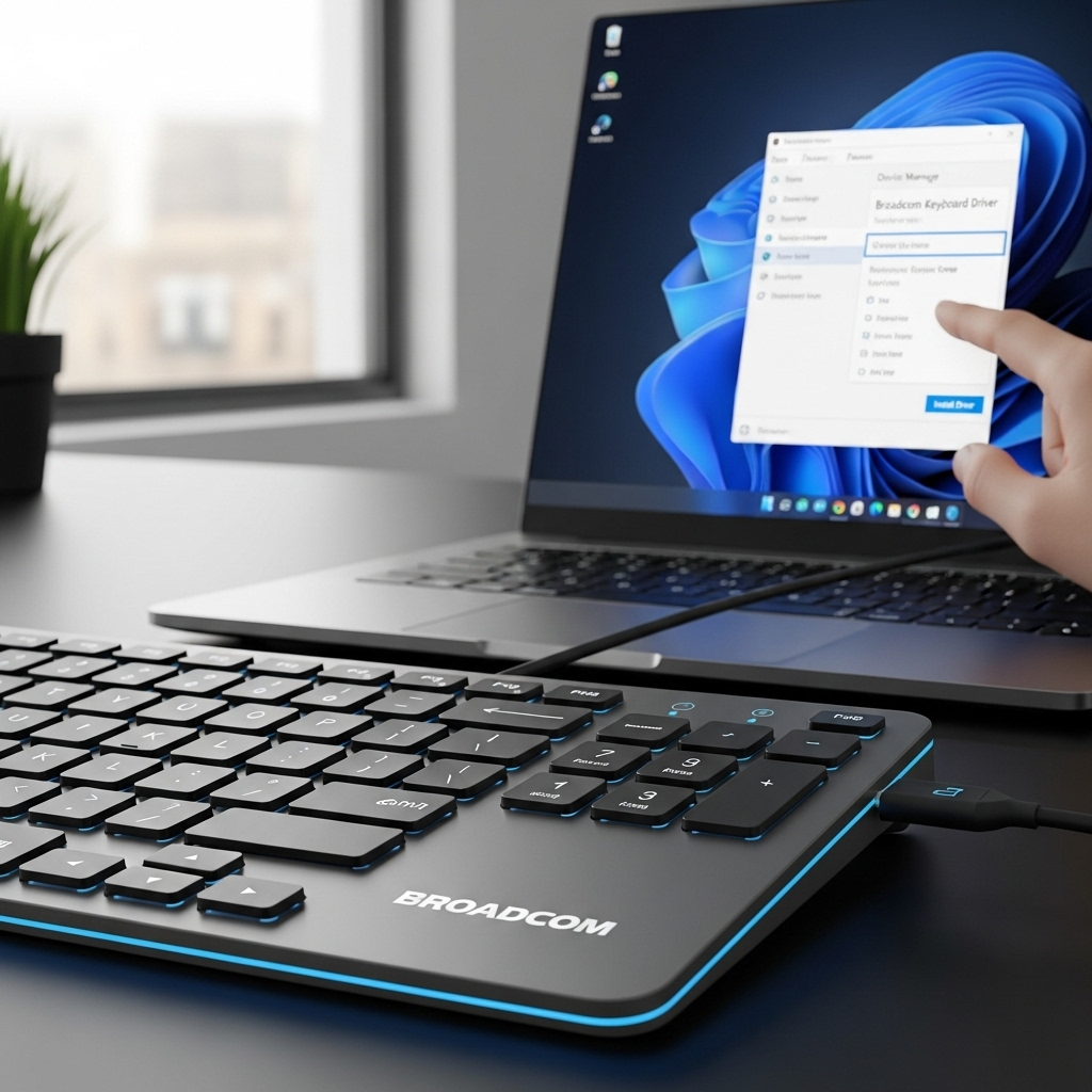 Generate a high-quality, relevant image prompt for an article about: Broadcom Keyboard Driver: Essen