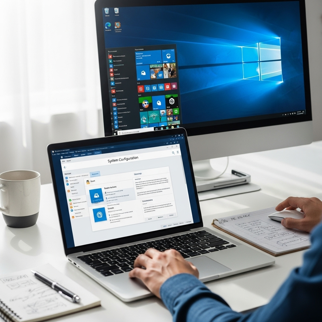 Generate an eye-catching, high-quality featured image prompt for a blog post about: Msconfig for Win